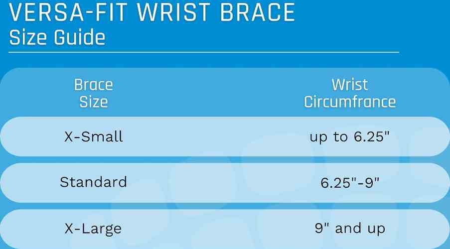 Ovation Versa Fit Wrist Brace sizing